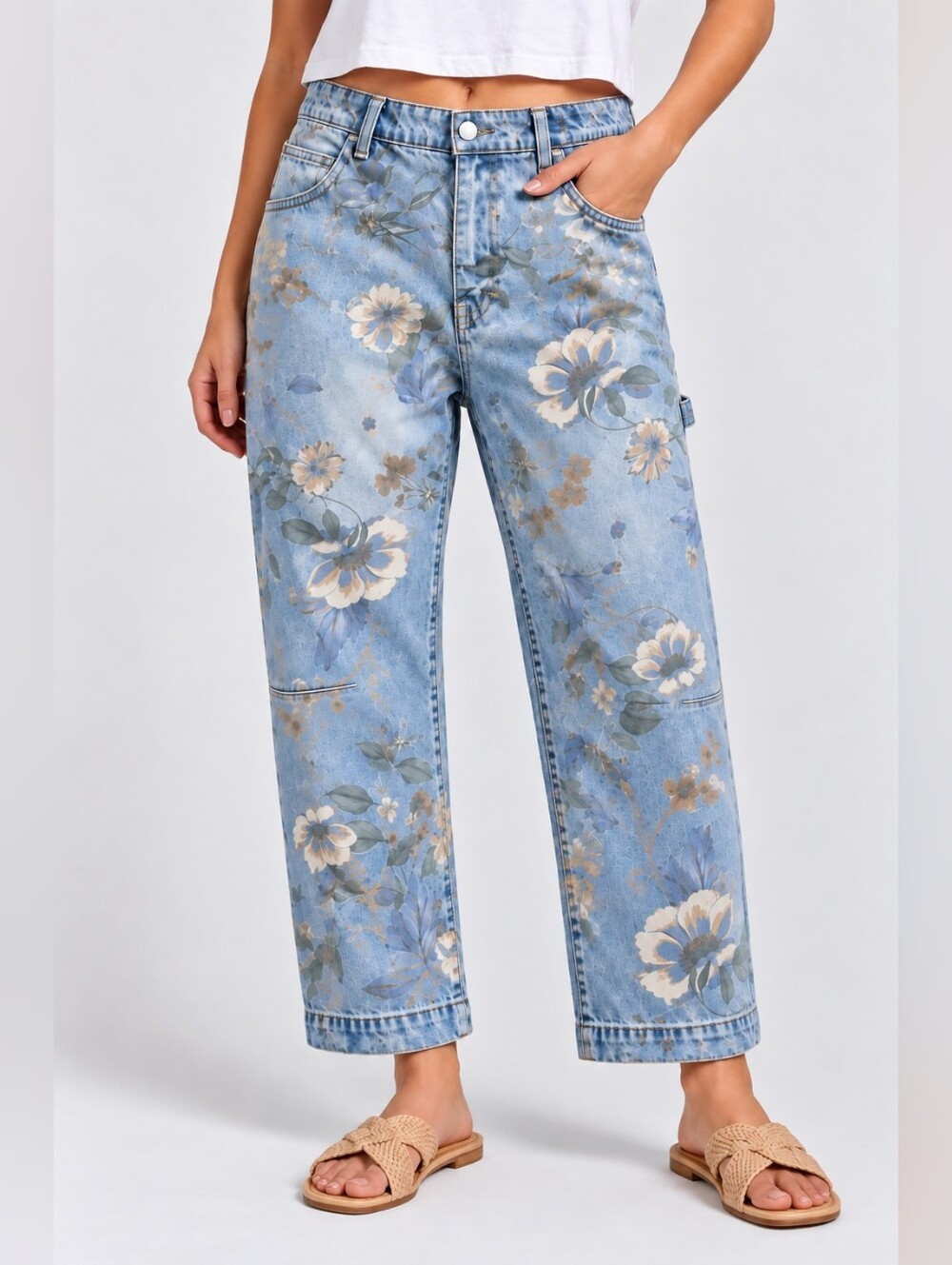 Flamingals Light Floral Crop Jeans NWT Medium